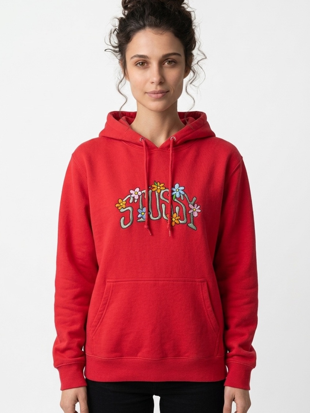STUSSY | Coral Floral Embroidered Logo Hoodie Unisex Size X-Large